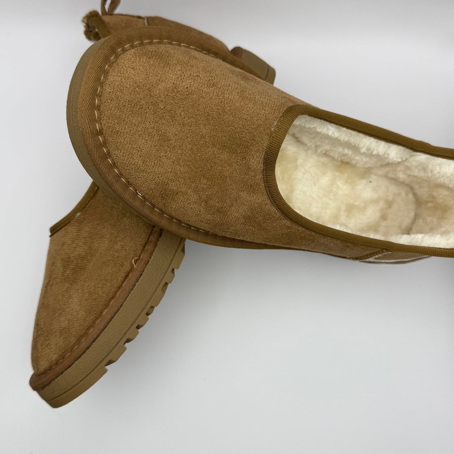 Comfortable Slippers for Women with Faux Shearling Collar Suede Look Low Cut Pull On Style
