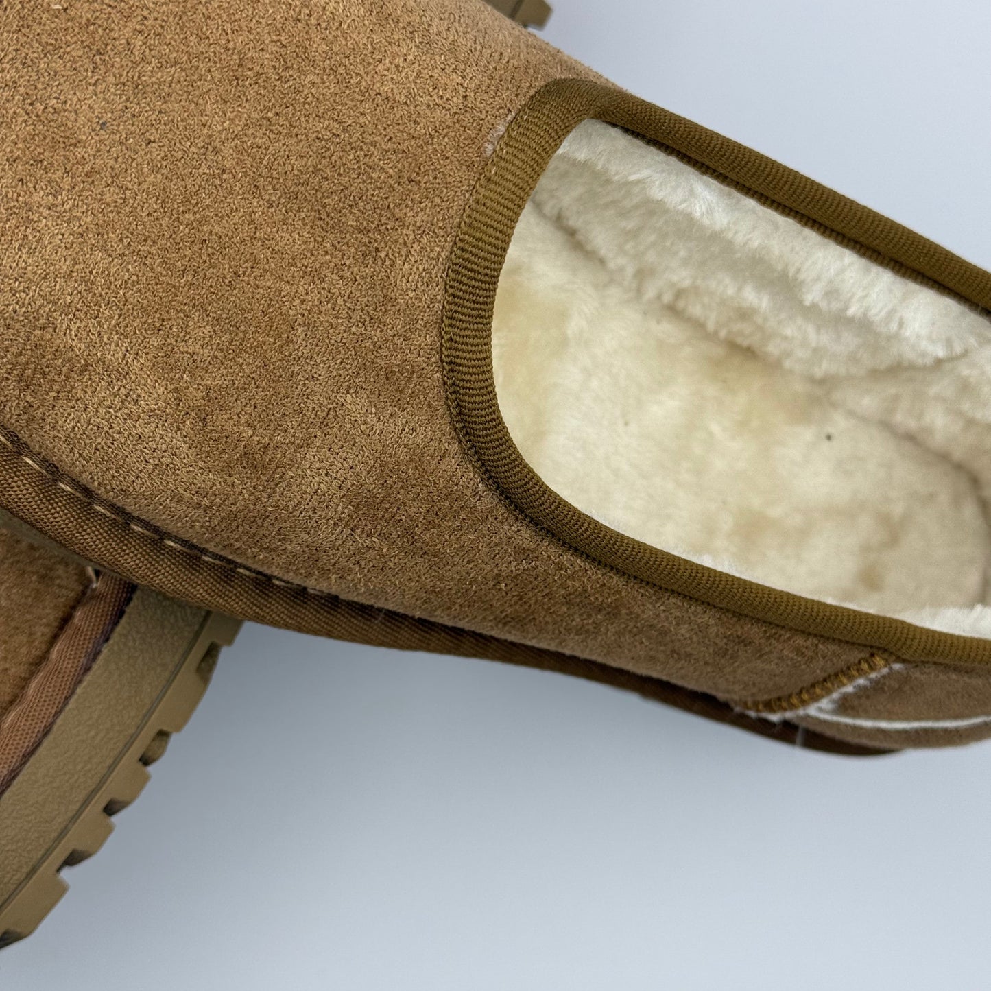 Comfortable Slippers for Women with Faux Shearling Collar Suede Look Low Cut Pull On Style
