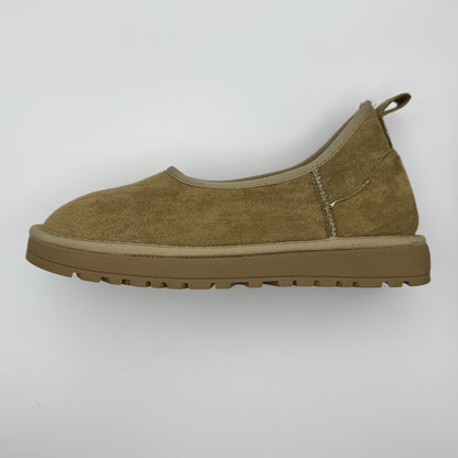 Comfortable Slippers for Women with Faux Shearling Collar Suede Look Low Cut Pull On Style