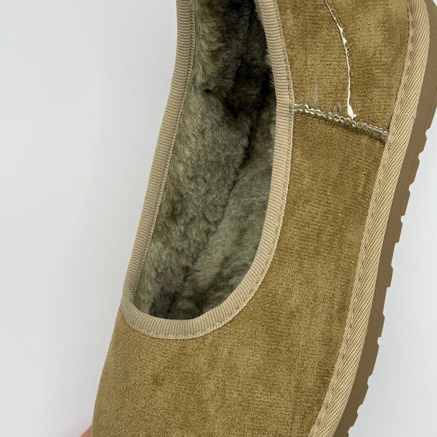 Comfortable Slippers for Women with Faux Shearling Collar Suede Look Low Cut Pull On Style