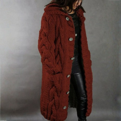 Comfortable Cable Knit Long Cardigan for Women with Hooded Collar Button Front Oversized Relaxed Style