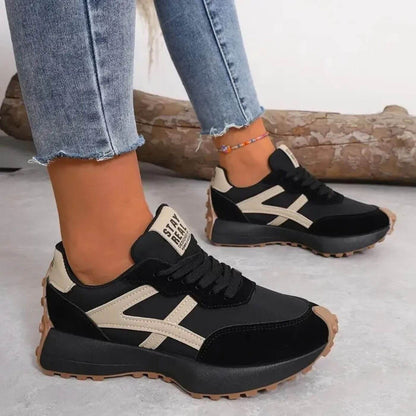 Comfortable Trainers for Women with Chunky Platform Sole Lace Up Retro Running Shoe Style