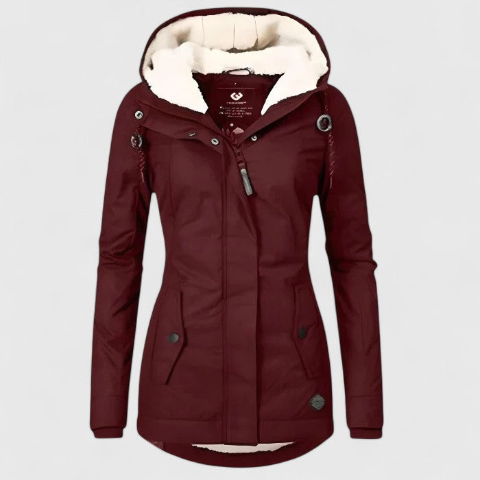 Comfortable Sherpa Lined Parka Jacket for Women with Hooded Long Sleeve Zip Front Winter Style