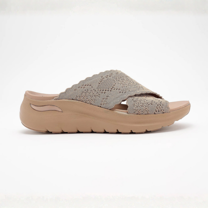 Comfortable Slide Sandals for Women with Knit Crossover Strap Cushioned Platform Sole