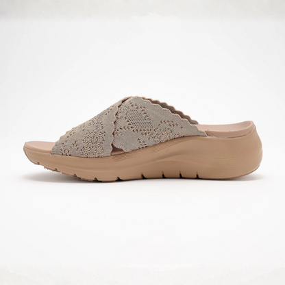 Comfortable Slide Sandals for Women with Knit Crossover Strap Cushioned Platform Sole