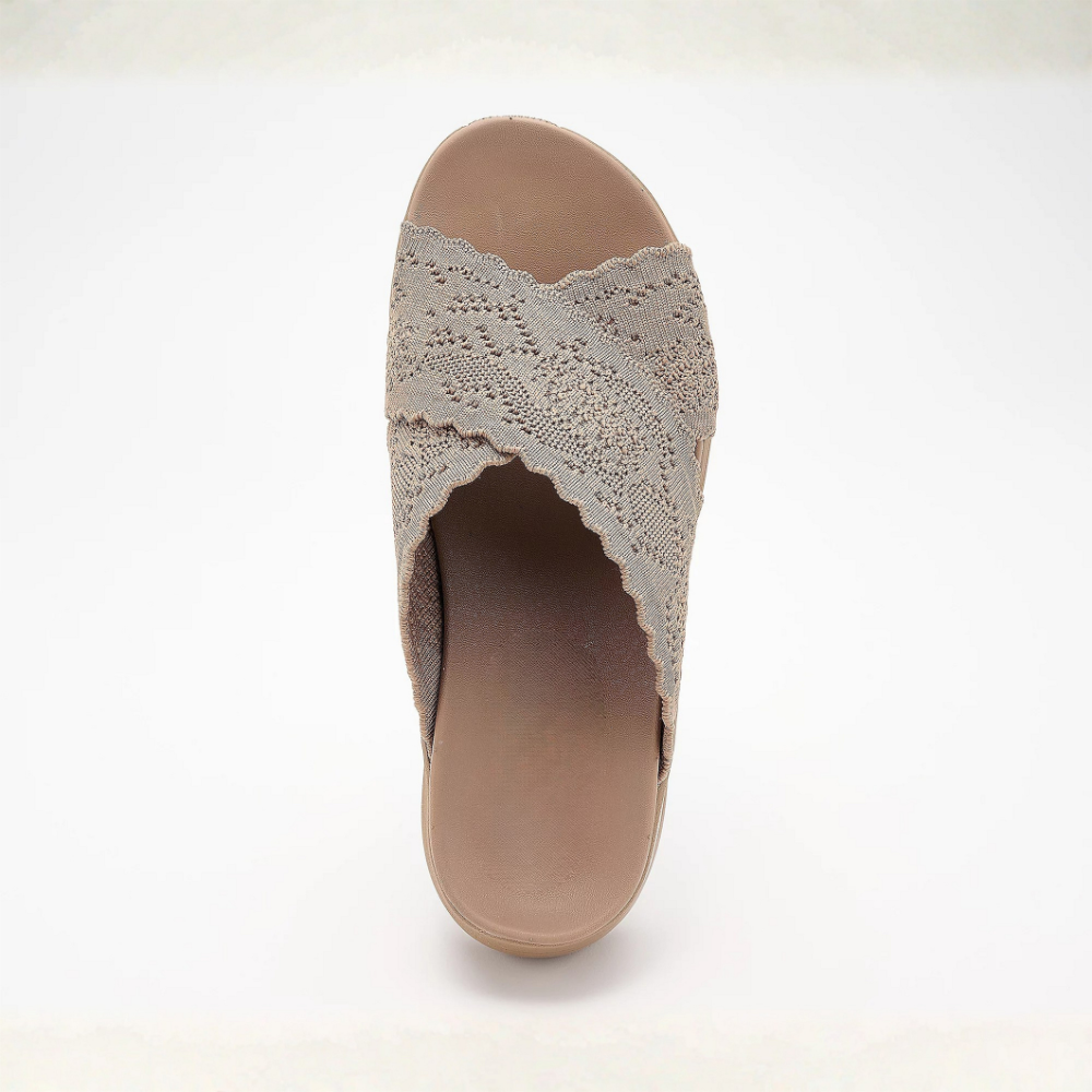 Comfortable Slide Sandals for Women with Knit Crossover Strap Cushioned Platform Sole