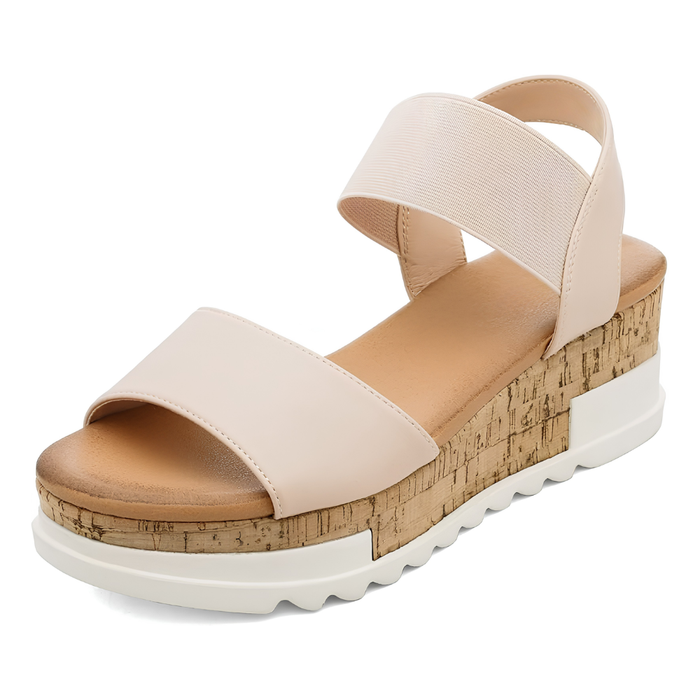 Comfortable Wedge Sandals for Women with Elastic Ankle Strap Cork Platform Open Toe Style