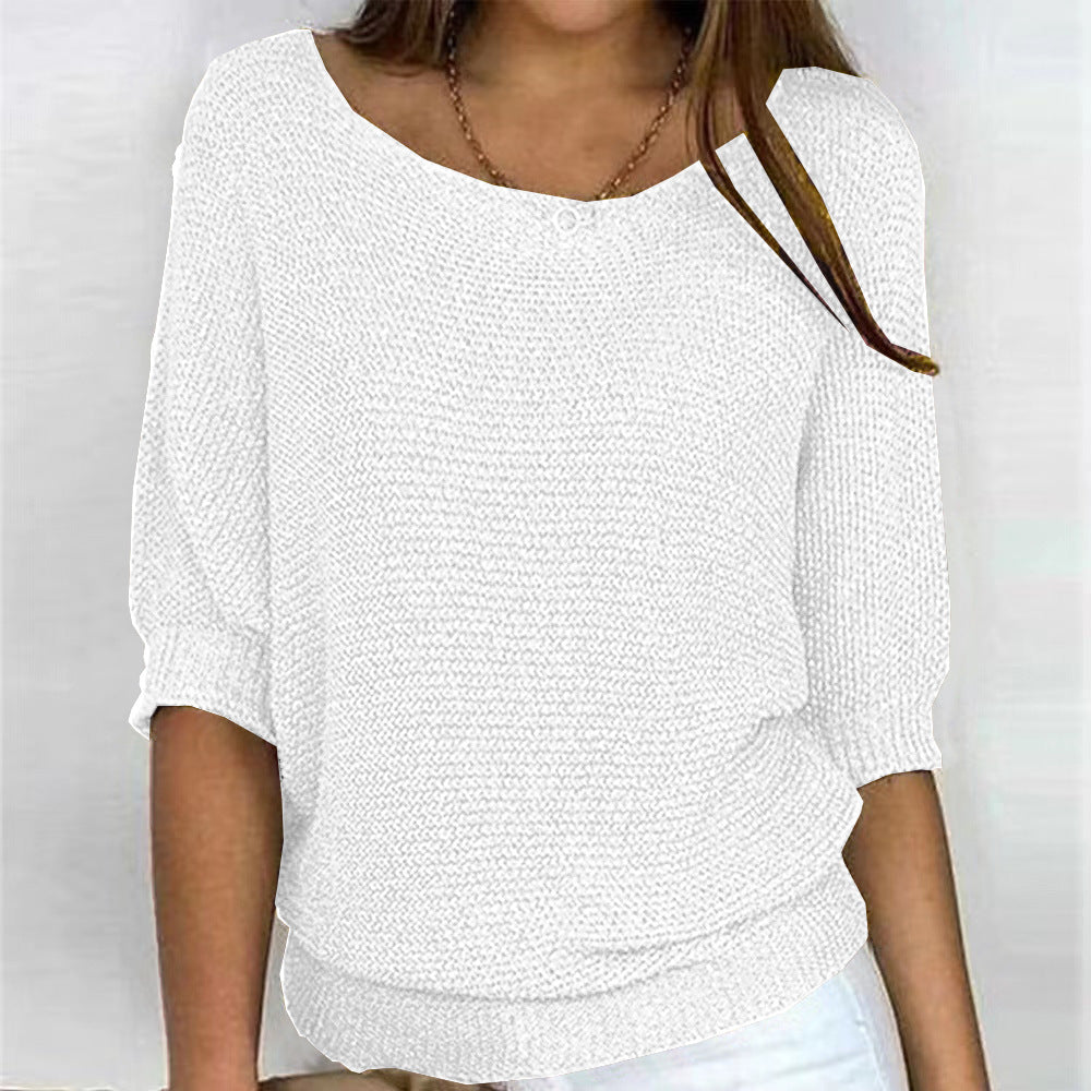 Comfortable Ribbed Knit Sweater for Women with Boat Neck Half Sleeve Batwing Relaxed Style