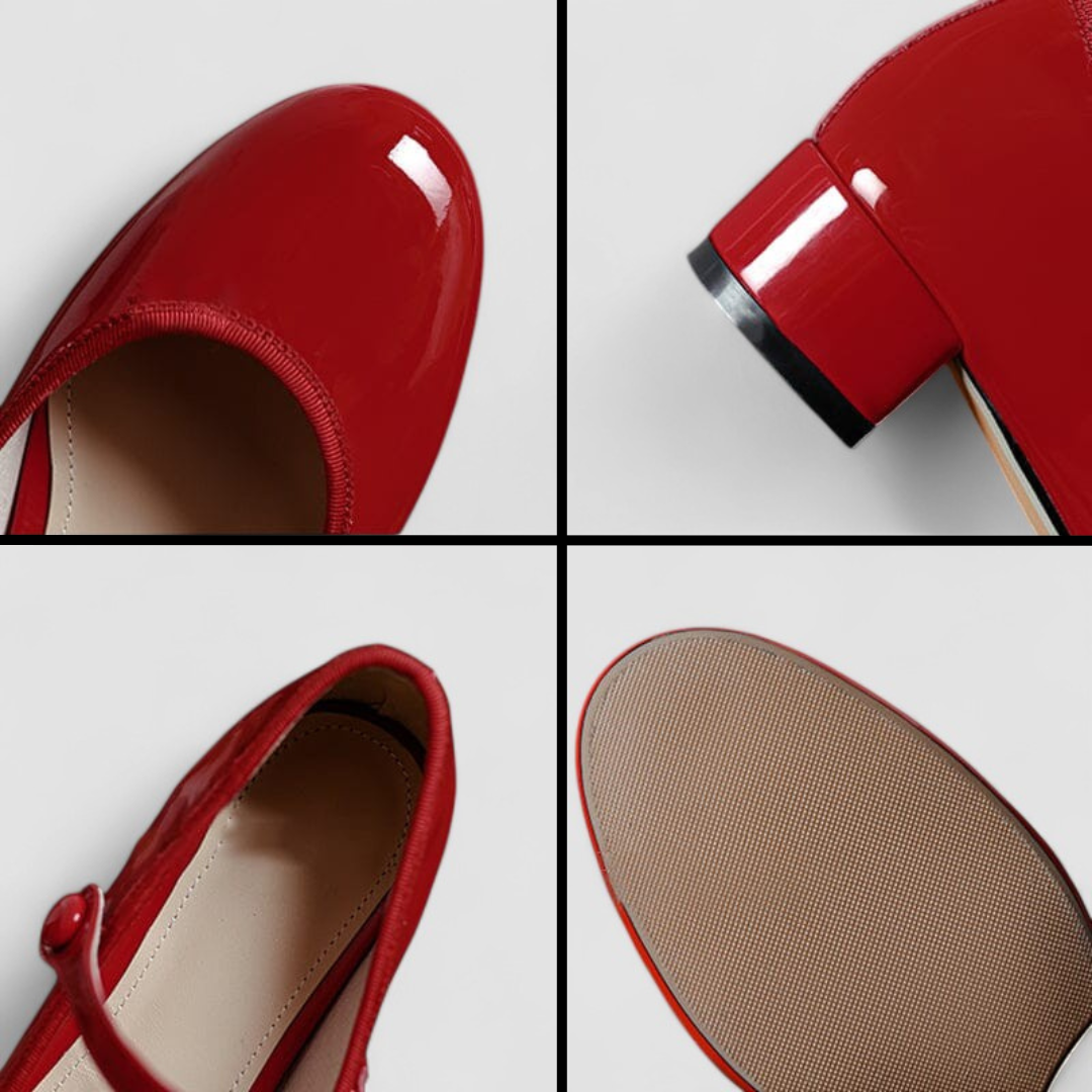 Elegant Patent Leather Mary Jane Pumps for Women with Round Toe Ankle Strap Block Heel Style
