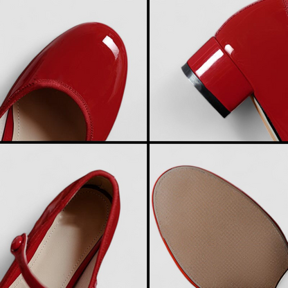 Elegant Patent Leather Mary Jane Pumps for Women with Round Toe Ankle Strap Block Heel Style