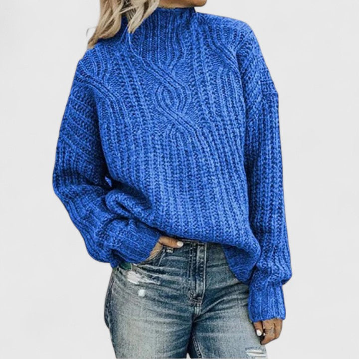 Comfortable Cable Knit Sweater for Women with Mock Neck Long Sleeve Oversized Relaxed Style