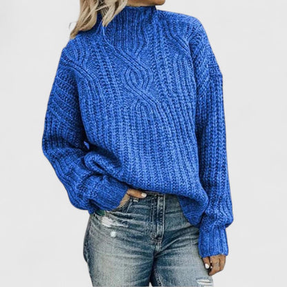 Comfortable Cable Knit Sweater for Women with Mock Neck Long Sleeve Oversized Relaxed Style