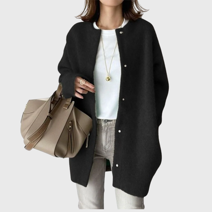 Comfortable Knit Cardigan Sweater for Women with Round Neck Long Sleeve Snap Button Oversized Casual Style