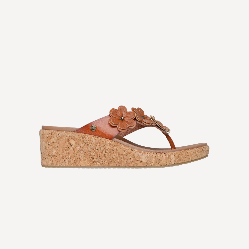 Comfortable Wedge Sandals for Women with Floral Applique Toe Post Cork Platform Style