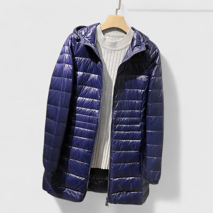 Effortless Quilted Puffer Jacket for Women with Hooded Long Sleeve Zip Front Longline Casual Style