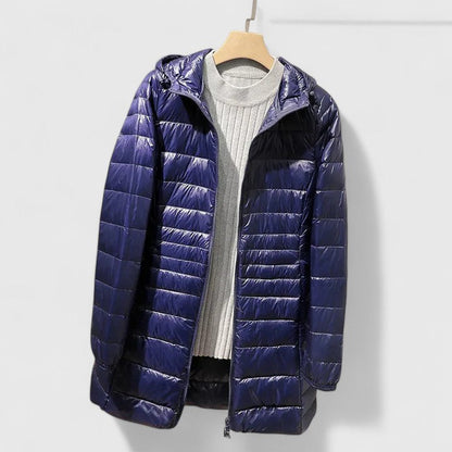 Effortless Quilted Puffer Jacket for Women with Hooded Long Sleeve Zip Front Longline Casual Style