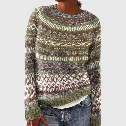Comfortable Fair Isle Sweater for Women with Crew Neck Long Sleeve Relaxed Oversized Knit Style