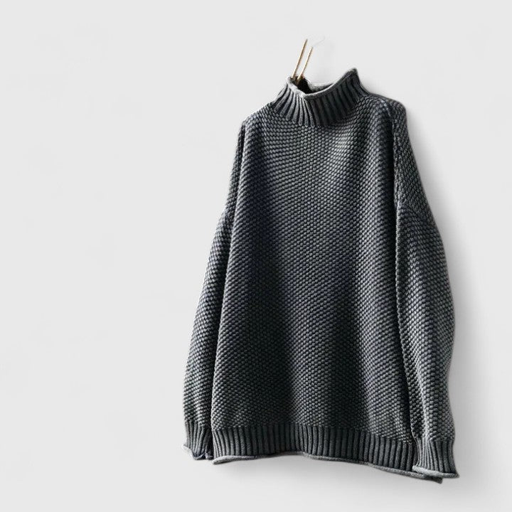 Comfortable Textured Knit Sweater for Women with Mock Neck Long Sleeve Relaxed Oversized Style