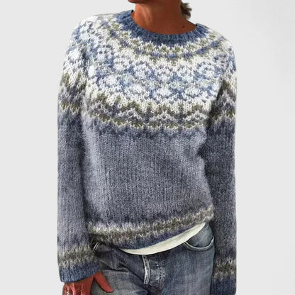Comfortable Fair Isle Sweater for Women with Crew Neck Long Sleeve Relaxed Oversized Knit Style
