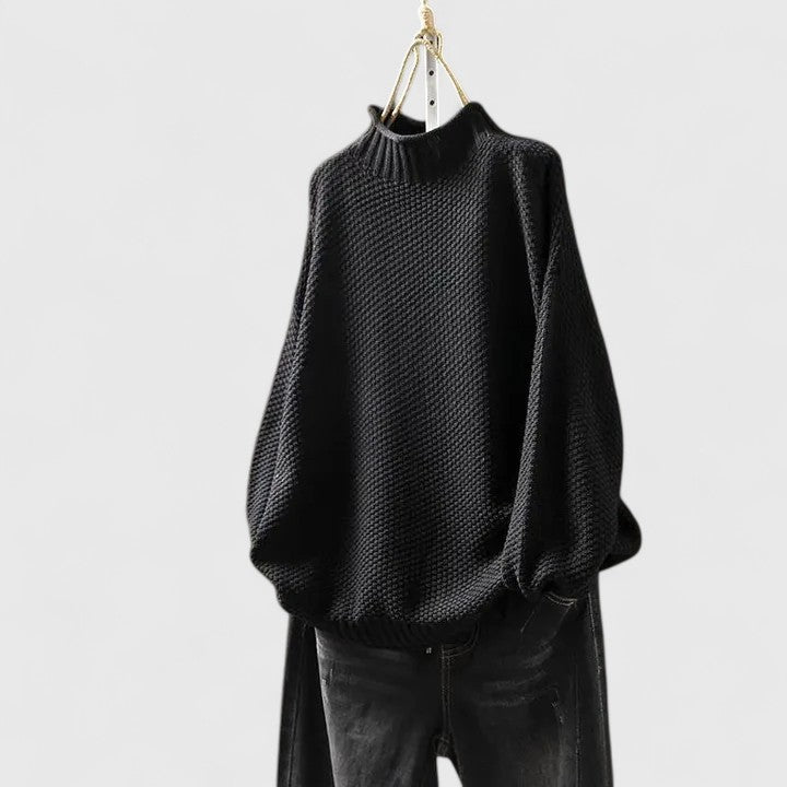 Comfortable Textured Knit Sweater for Women with Mock Neck Long Sleeve Relaxed Oversized Style