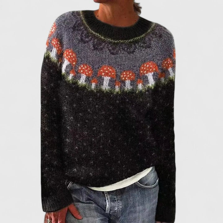 Comfortable Fair Isle Sweater for Women with Crew Neck Long Sleeve Relaxed Oversized Knit Style