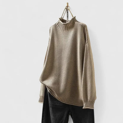 Comfortable Textured Knit Sweater for Women with Mock Neck Long Sleeve Relaxed Oversized Style