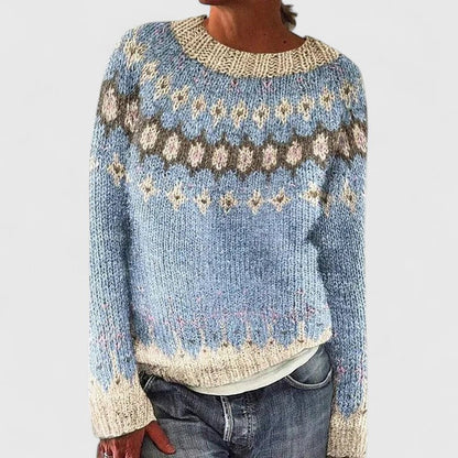 Comfortable Fair Isle Sweater for Women with Crew Neck Long Sleeve Relaxed Oversized Knit Style