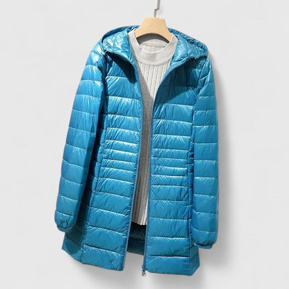 Effortless Quilted Puffer Jacket for Women with Hooded Long Sleeve Zip Front Longline Casual Style