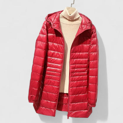 Effortless Quilted Puffer Jacket for Women with Hooded Long Sleeve Zip Front Longline Casual Style