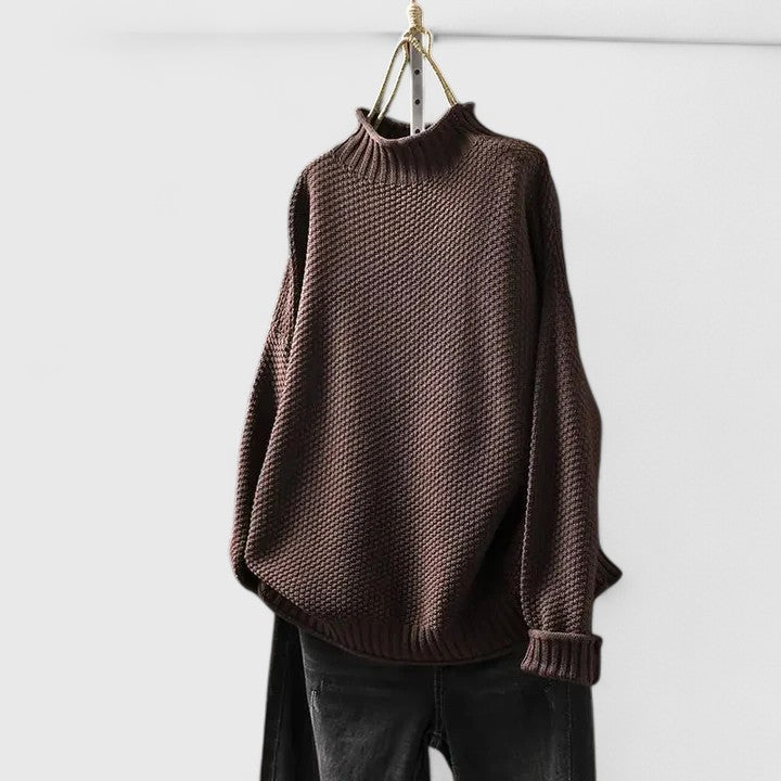 Comfortable Textured Knit Sweater for Women with Mock Neck Long Sleeve Relaxed Oversized Style