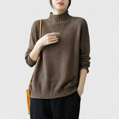Comfortable Textured Knit Sweater for Women with Mock Neck Long Sleeve Relaxed Oversized Style