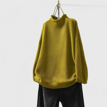 Comfortable Textured Knit Sweater for Women with Mock Neck Long Sleeve Relaxed Oversized Style