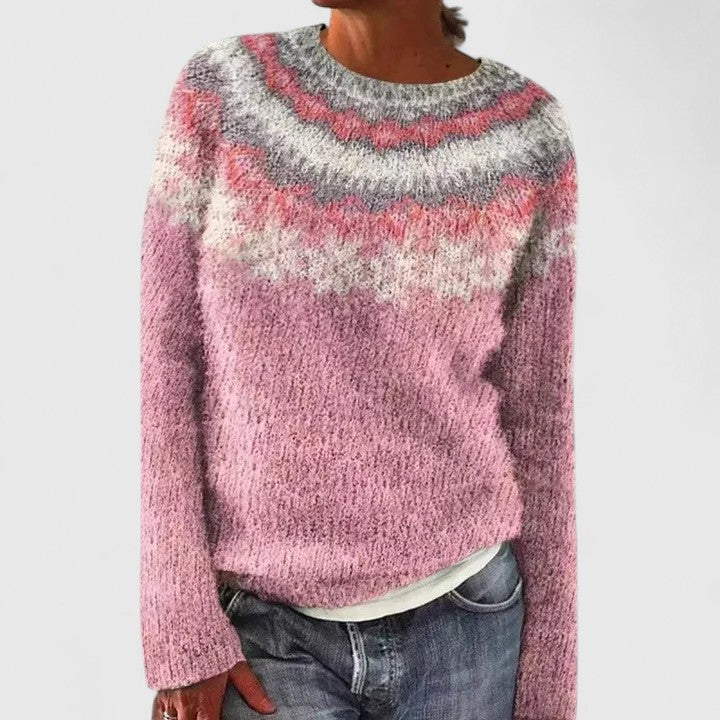Comfortable Fair Isle Sweater for Women with Crew Neck Long Sleeve Relaxed Oversized Knit Style