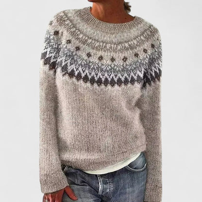 Comfortable Fair Isle Sweater for Women with Crew Neck Long Sleeve Relaxed Oversized Knit Style