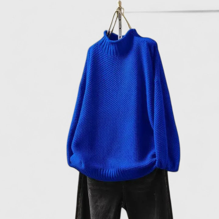 Comfortable Textured Knit Sweater for Women with Mock Neck Long Sleeve Relaxed Oversized Style