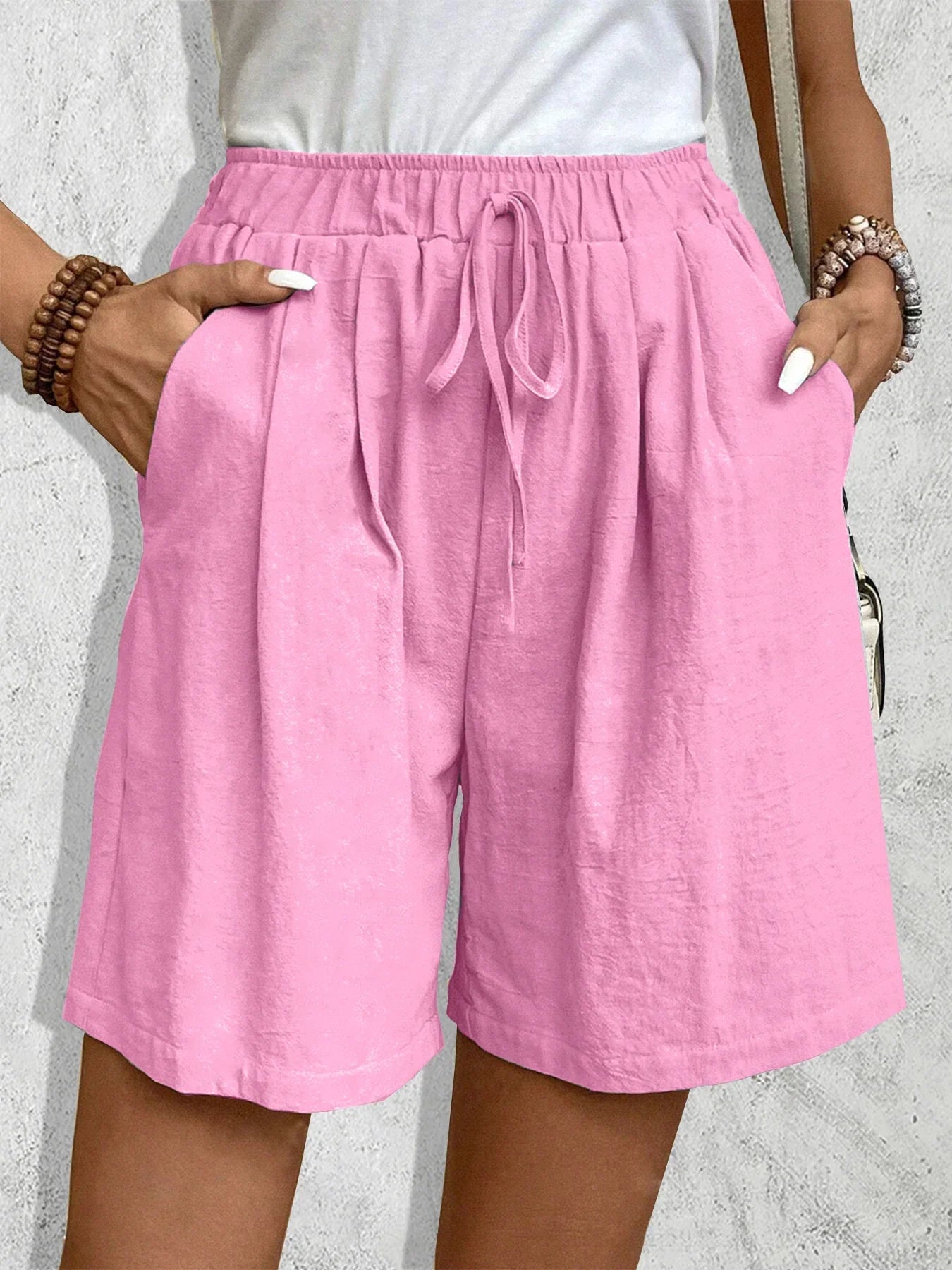 Effortless Black Linen Shorts for Women with High Waist Drawstring Wide Leg Relaxed Style