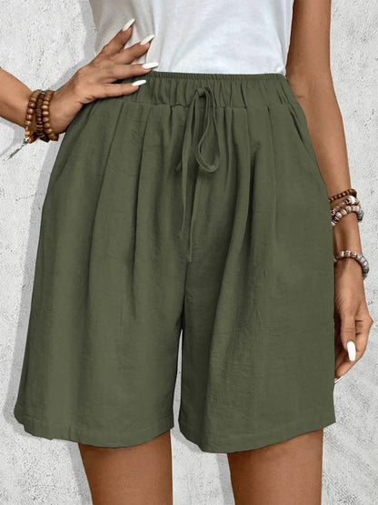 Effortless Black Linen Shorts for Women with High Waist Drawstring Wide Leg Relaxed Style