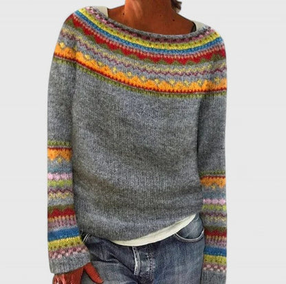 Comfortable Fair Isle Sweater for Women with Crew Neck Long Sleeve Relaxed Oversized Knit Style