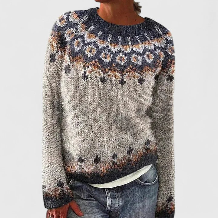 Comfortable Fair Isle Sweater for Women with Crew Neck Long Sleeve Relaxed Oversized Knit Style
