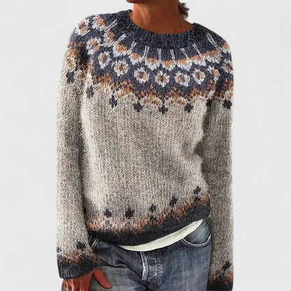 Comfortable Fair Isle Sweater for Women with Crew Neck Long Sleeve Relaxed Oversized Knit Style
