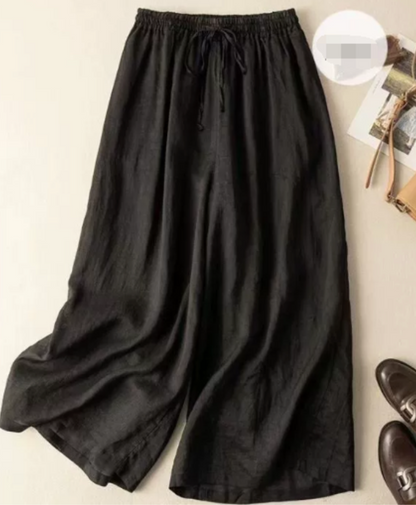Effortless Linen Wide Leg Pants for Women with High Waist Drawstring Cropped Relaxed Casual Style