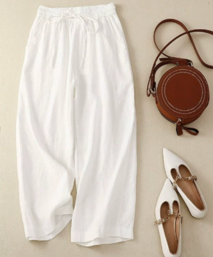 Effortless Linen Wide Leg Pants for Women with High Waist Drawstring Cropped Relaxed Casual Style