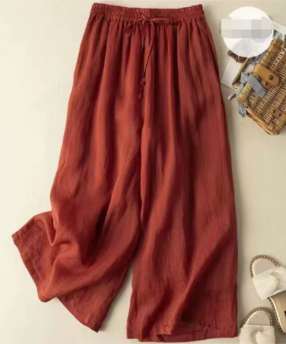 Effortless Linen Wide Leg Pants for Women with High Waist Drawstring Cropped Relaxed Casual Style