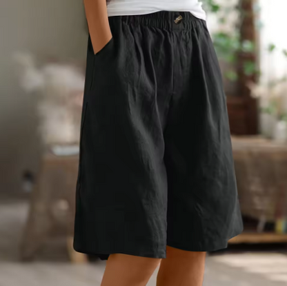 Effortless Olive Green Linen Shorts for Women with Elastic Waist Wide Leg Relaxed Casual Style