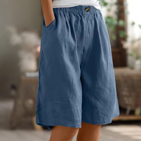 Effortless Olive Green Linen Shorts for Women with Elastic Waist Wide Leg Relaxed Casual Style