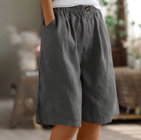 Effortless Olive Green Linen Shorts for Women with Elastic Waist Wide Leg Relaxed Casual Style