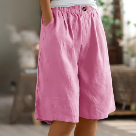 Effortless Olive Green Linen Shorts for Women with Elastic Waist Wide Leg Relaxed Casual Style