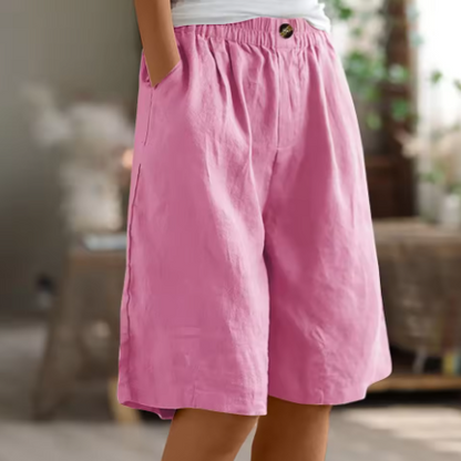 Effortless Olive Green Linen Shorts for Women with Elastic Waist Wide Leg Relaxed Casual Style