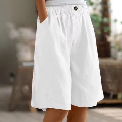 Effortless Olive Green Linen Shorts for Women with Elastic Waist Wide Leg Relaxed Casual Style