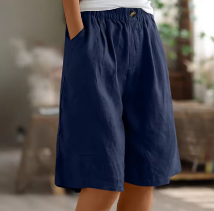 Effortless Olive Green Linen Shorts for Women with Elastic Waist Wide Leg Relaxed Casual Style